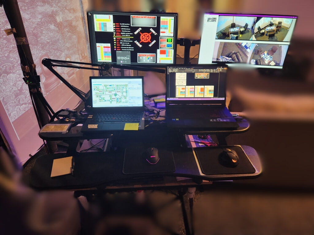 Behind the scenes view of the "Game Master" control table .